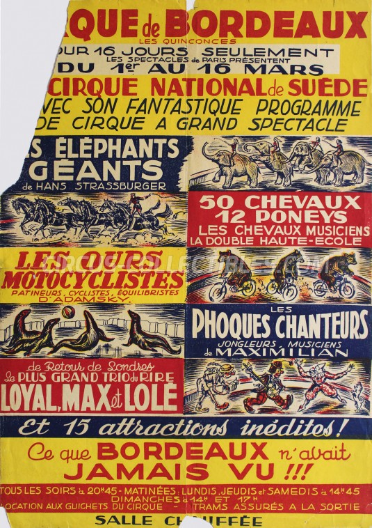 Cirque de Bordeaux Circus Poster - France, 1951