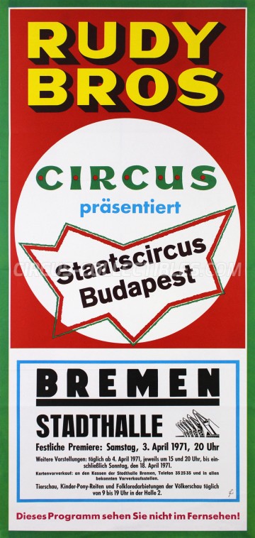 Rudy Bros Circus Poster - Germany, 1971