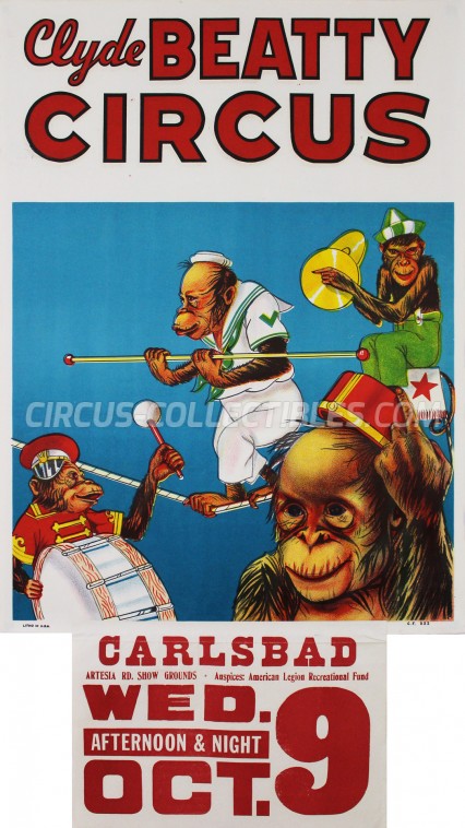 Clyde Beatty Cole Bros. Circus Circus Poster - USA, 1957