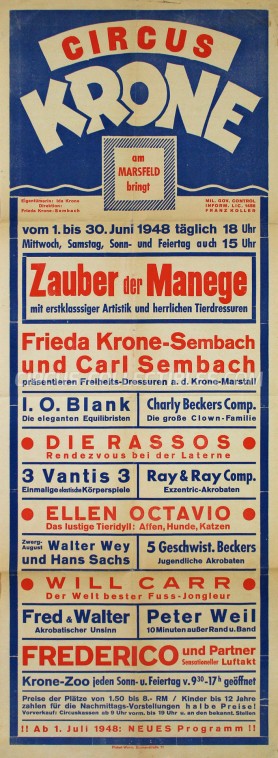 Krone Circus Poster - Germany, 1948