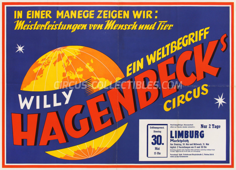 Willy Hagenbeck Circus Poster - Germany, 1967