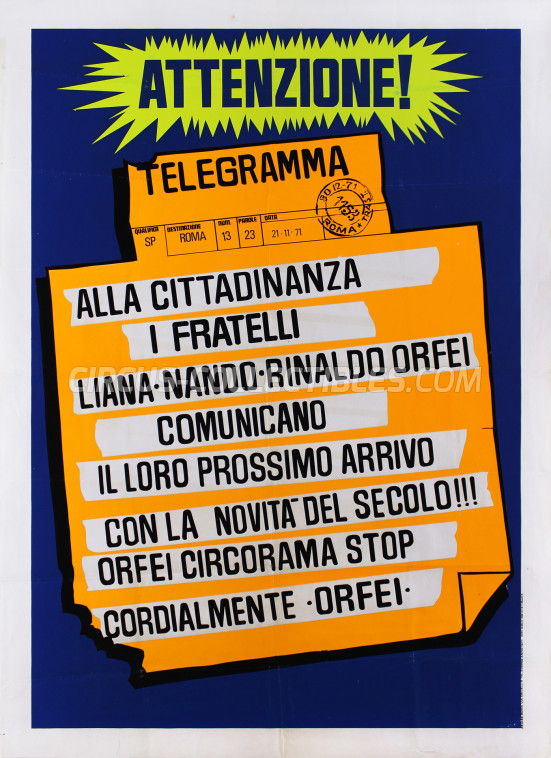Nando-Liana-Rinaldo Orfei Circus Poster - Italy, 1971