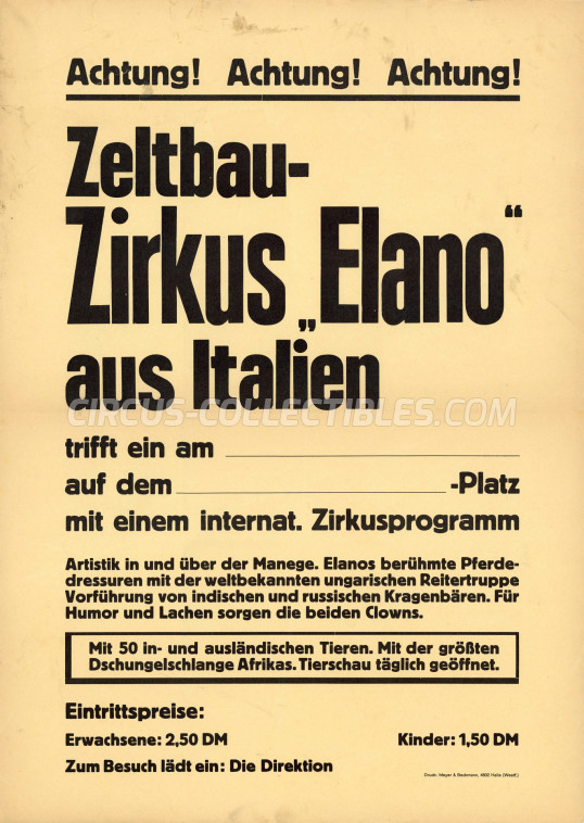 Elano Circus Poster - Germany, 1965
