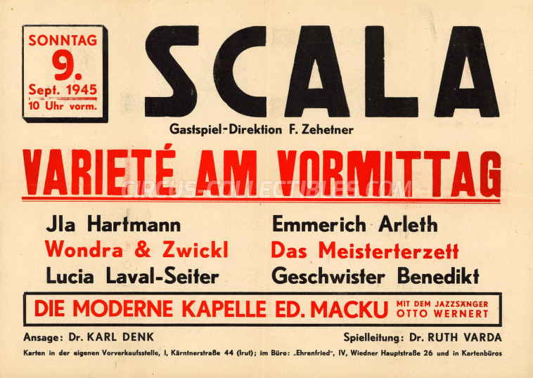 Scala Circus Poster - Austria, 1945