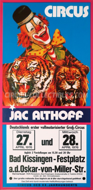 Jac Althoff Circus Poster - Germany, 1976
