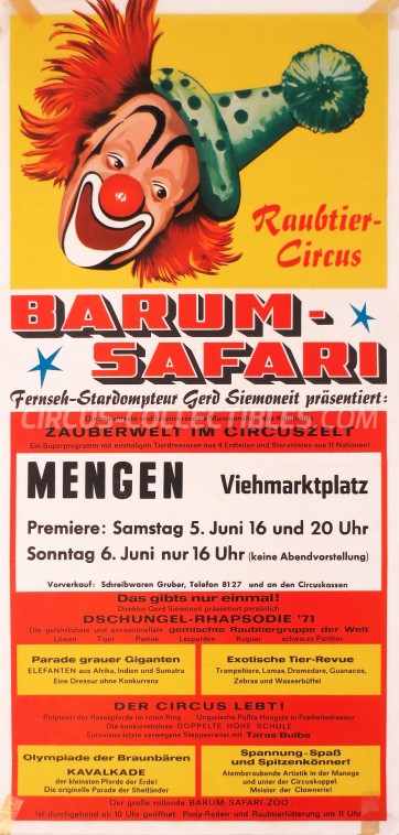Barum Circus Poster - Germany, 1971