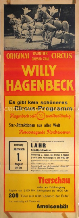Willy Hagenbeck Circus Poster - Germany, 1962