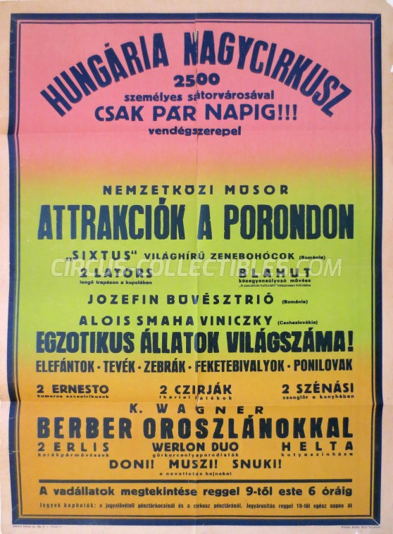 Hungaria Nagycircusz Circus Poster - Hungary, 1960