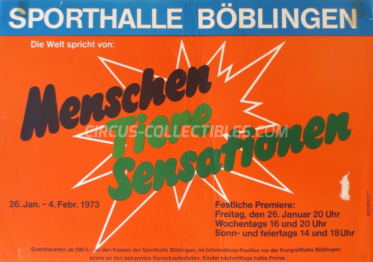 Menschen Tiere Sensationen Circus Poster - Germany, 1973
