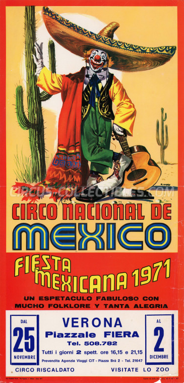 Circo Nacional de Mexico Circus Poster - Italy, 1971