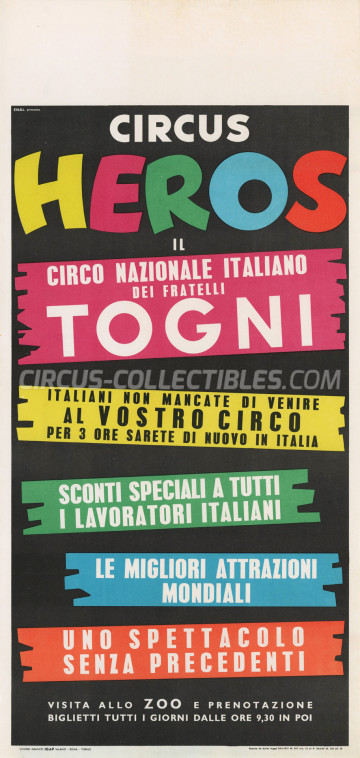 Heros (Togni) Circus Poster - Italy, 1963