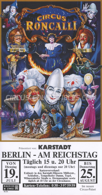 Roncalli Circus Poster - Germany, 1988