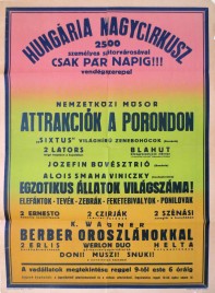 Hungaria Nagycircusz Circus poster - Hungary, 1960