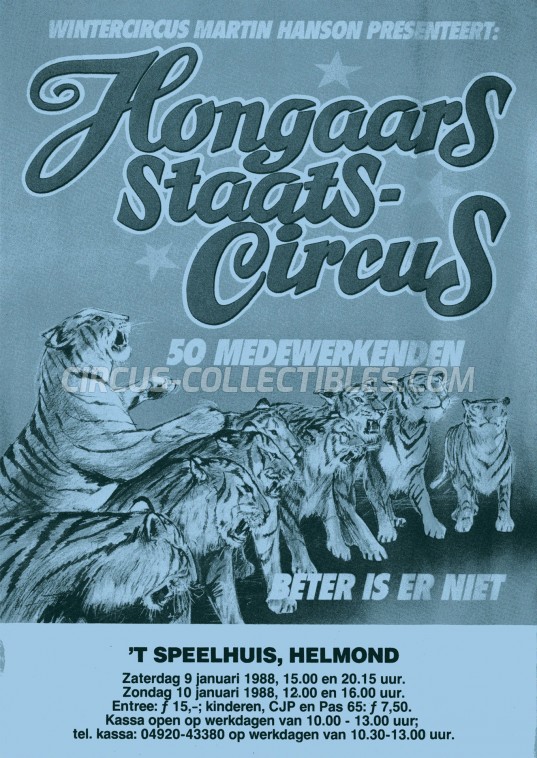 Hongaars Staats-Circus Circus Ticket/Flyer - Netherlands 1988