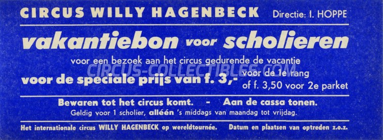 Willy Hagenbeck Circus Ticket/Flyer - Netherlands 1967