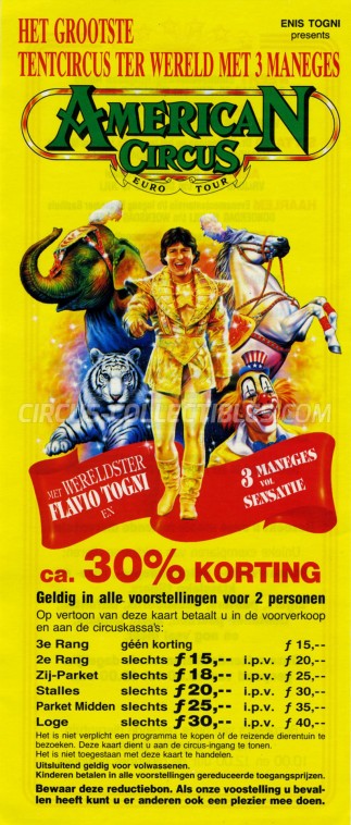 American Circus (Togni) Circus Ticket/Flyer - Netherlands 1993