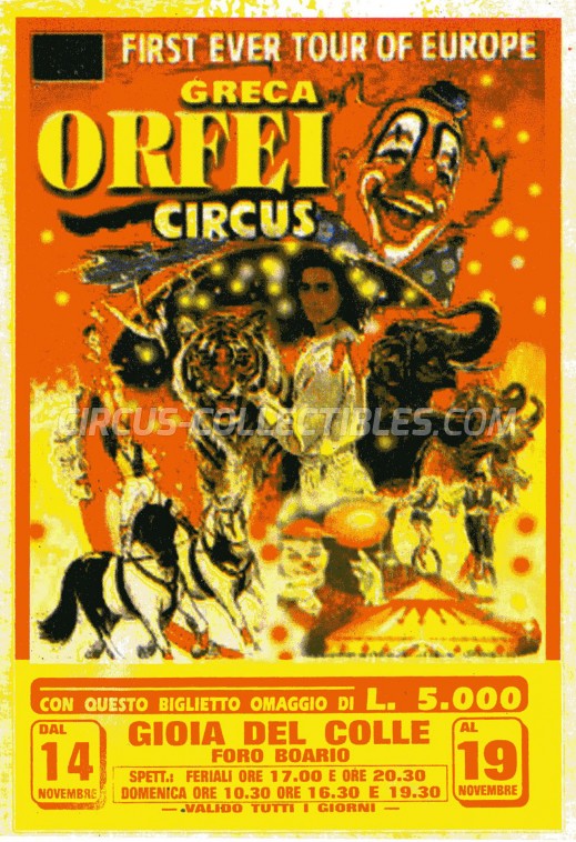 Greca Orfei Circus Ticket/Flyer - Italy 0