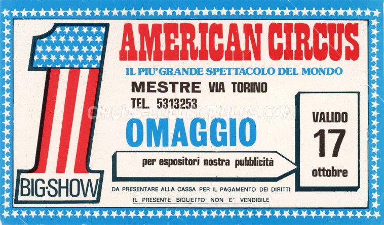 American Circus (Togni) Circus Ticket/Flyer - Italy 1989