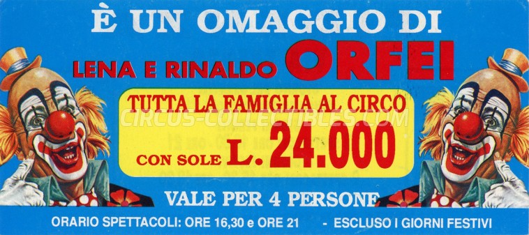 Lena-Rinaldo Orfei Circus Ticket/Flyer - Italy 0