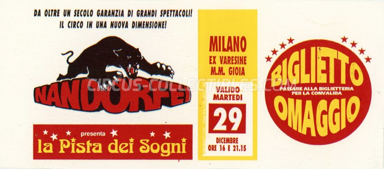 Nando Orfei Circus Ticket/Flyer - Italy 1992