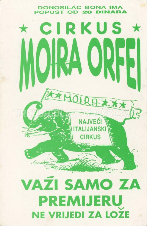 Moira Orfei Circus Ticket/Flyer - Croatia 1991
