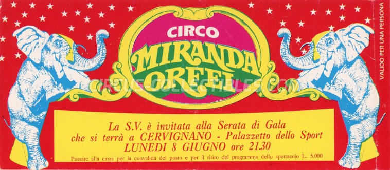 Miranda Orfei Circus Ticket/Flyer - Italy 1987