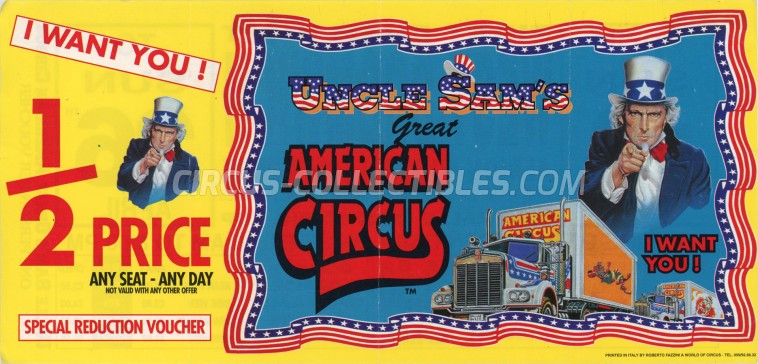 Uncle Sam's Great American Circus Circus Ticket/Flyer - England 1998