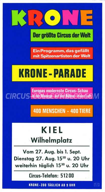 Krone Circus Ticket/Flyer - Germany 1974