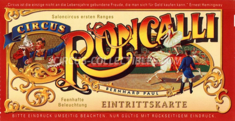Roncalli Circus Ticket/Flyer - Austria 2011
