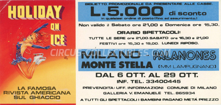 Holiday On Ice Circus Ticket/Flyer - Italy 1986