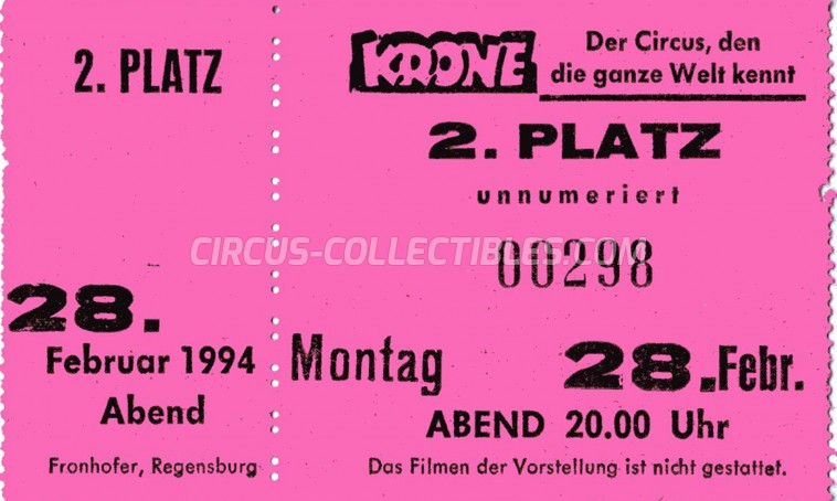 Krone Circus Ticket/Flyer -  1994