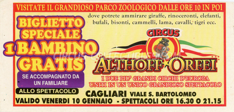 Althoff Orfei Circus Ticket/Flyer - Italy 1997