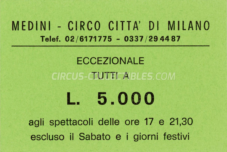 Medini - Circo Citta' Di Milano Circus Ticket/Flyer -  