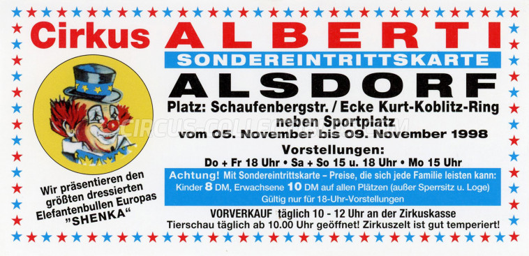 Alberti Circus Ticket/Flyer - Germany 1998