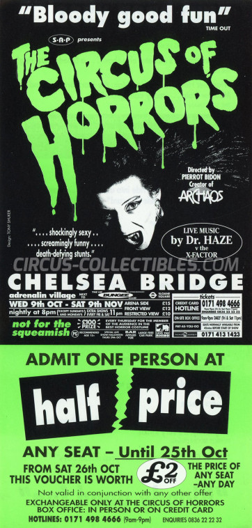 The Circus of Horrors (UK) Circus Ticket/Flyer - England 1996