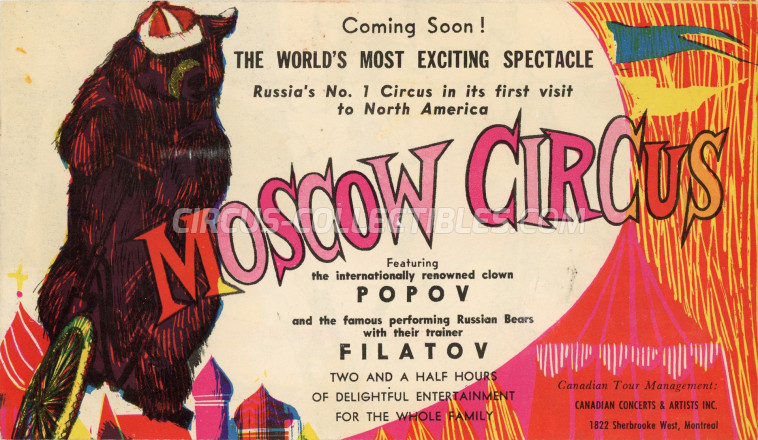 Moscow State Circus Circus Ticket/Flyer - Canada 1962