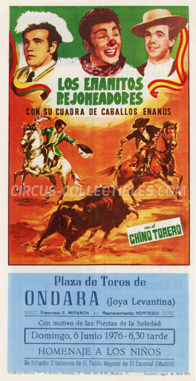 Los Enanitos Rejoneadores Circus Ticket/Flyer - Spain 1976