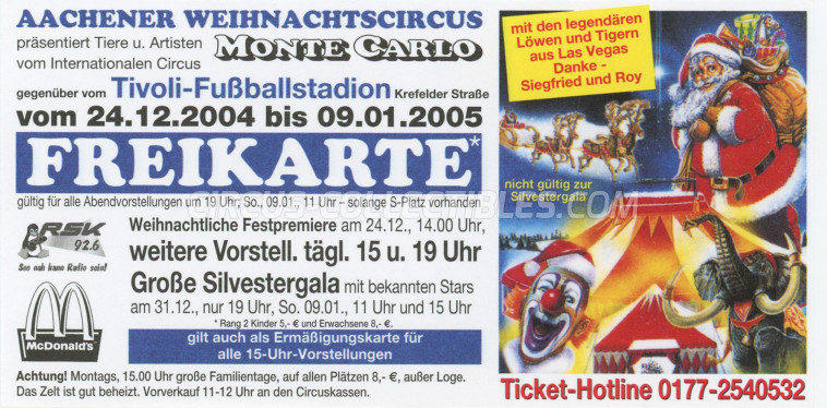 Aachener Weihnachtscircus Circus Ticket/Flyer - Germany 2004