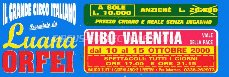 Luana Orfei Circus Ticket/Flyer - Italy 2000