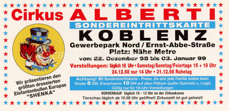 Alberti Circus Ticket/Flyer - Germany 1998