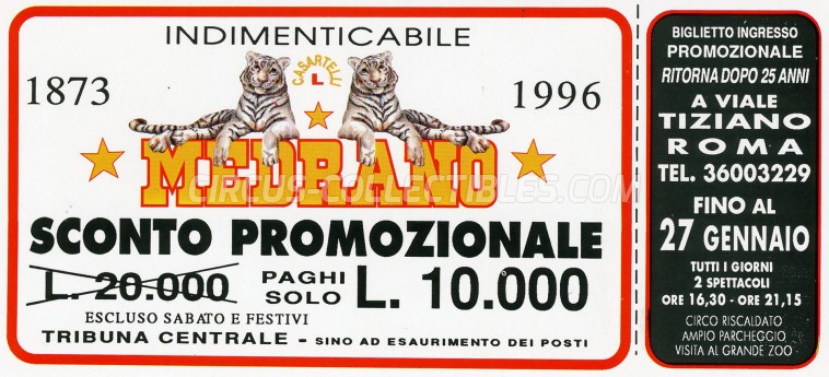 Medrano (Casartelli) Circus Ticket/Flyer - Italy 1996