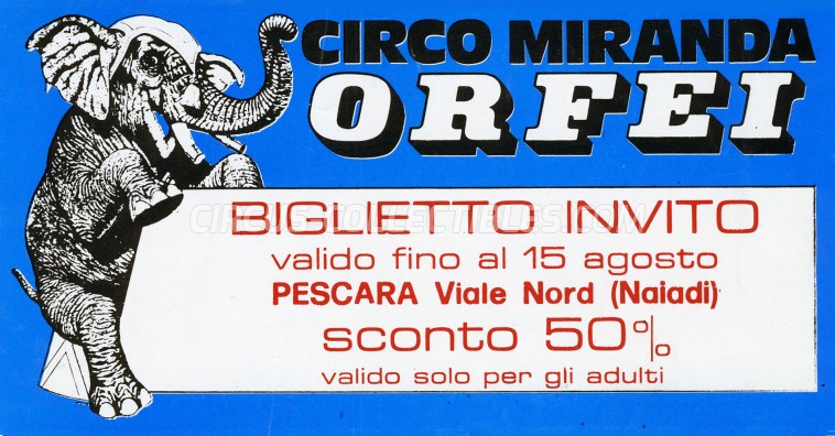Miranda Orfei Circus Ticket/Flyer - Italy 1985