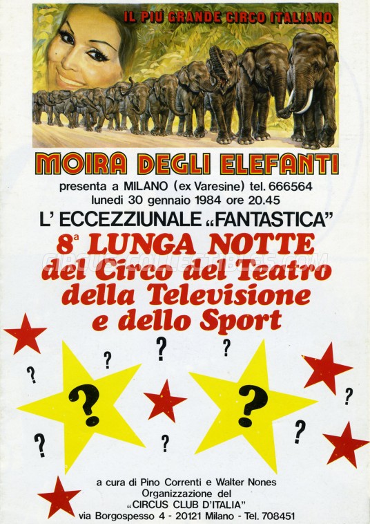 Moira Orfei Circus Ticket/Flyer - Italy 1984