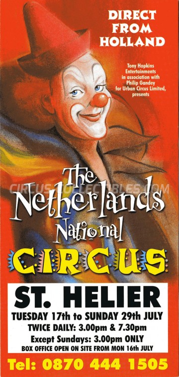 The Netherlands National Circus Circus Ticket/Flyer - England 1990