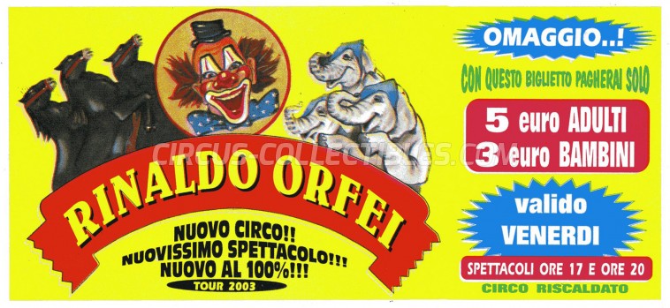 Rinaldo Orfei Circus Ticket/Flyer -  2003