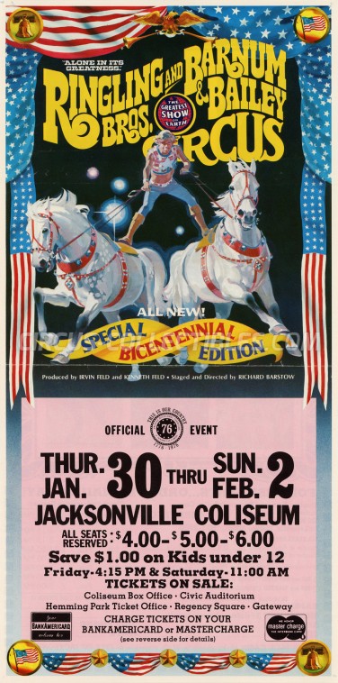 Ringling Bros. and Barnum & Bailey Circus Circus Ticket/Flyer - USA 1976