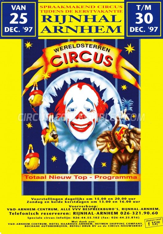 Wereldsterren Circus Circus Ticket/Flyer - Netherlands 1997