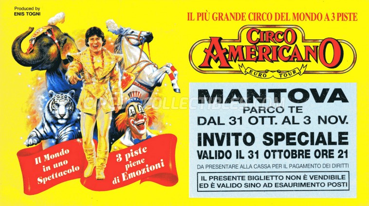 American Circus (Togni) Circus Ticket/Flyer - Italy 1996
