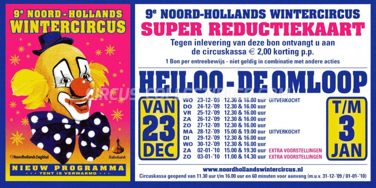 Noord-Hollands Wintercircus Circus Ticket/Flyer - Netherlands 2009