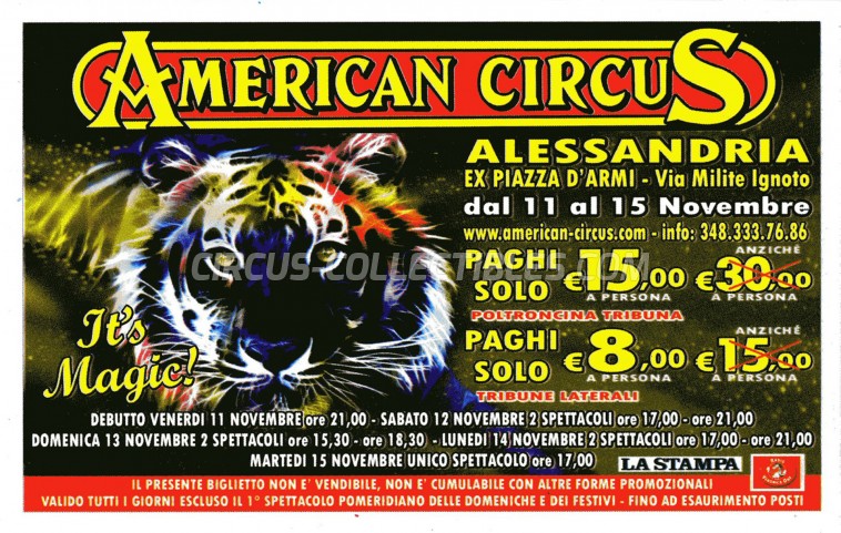 American Circus (Togni) Circus Ticket/Flyer - Italy 2011